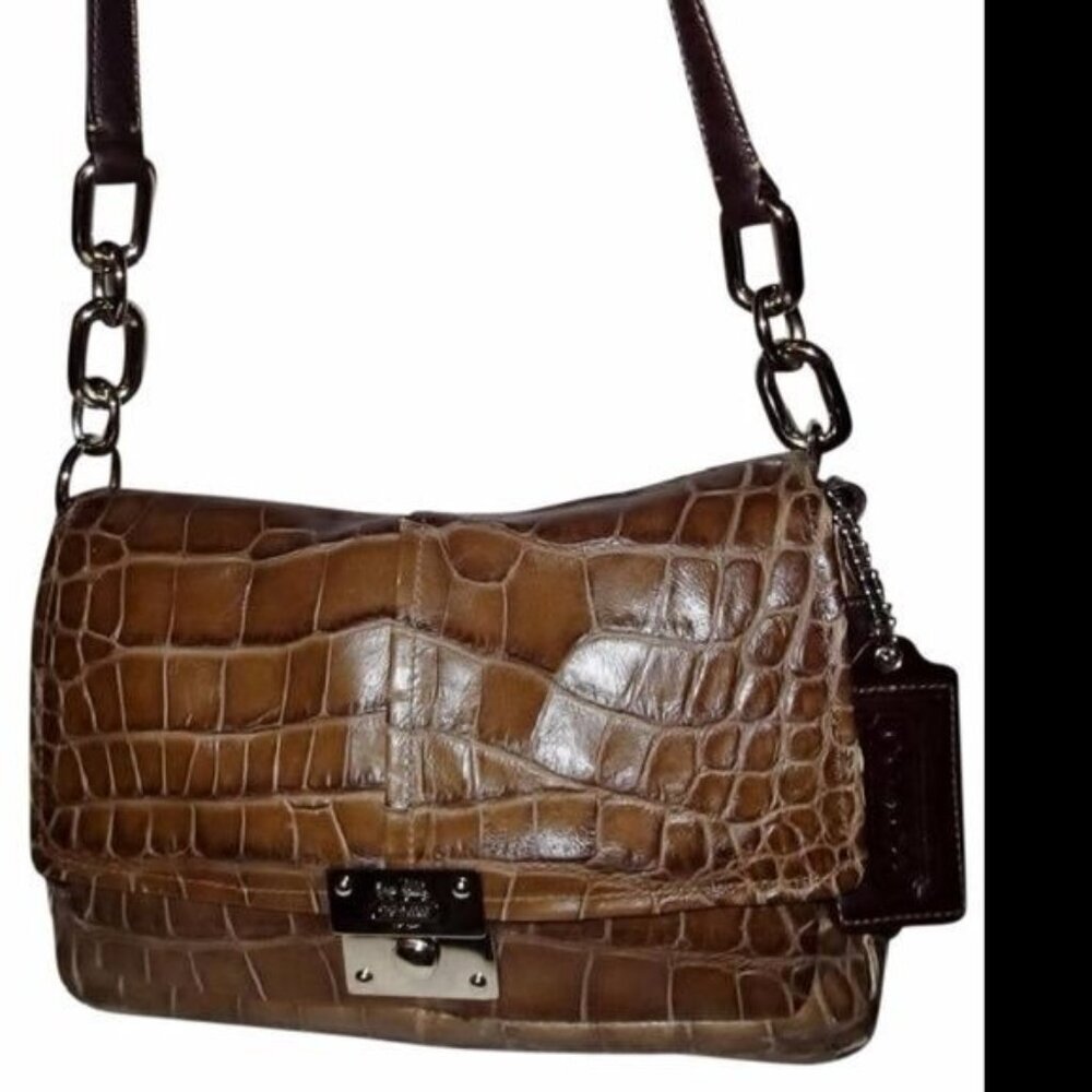 Coach 2011 Chelsea Brown Croc Embossed Leather crossbody satchel large hangtags